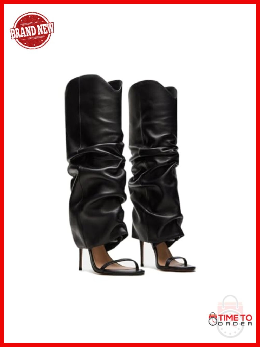 Slouchy Knee High Open Toe Stiletto Heel Pull On Boots Sandals